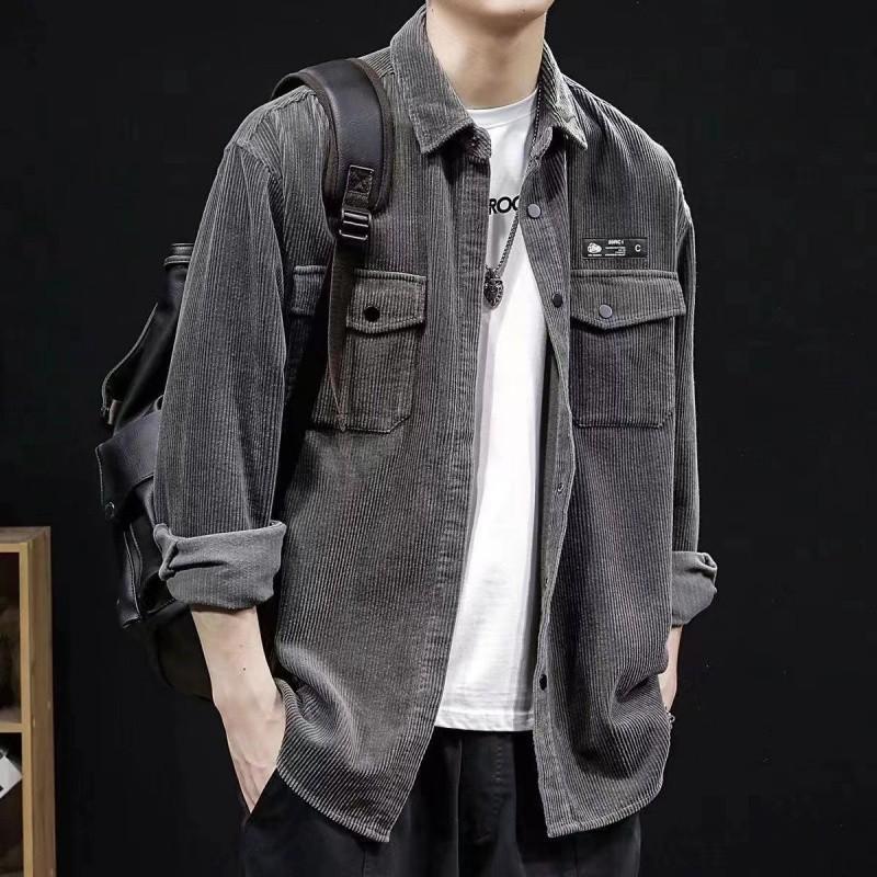 Spring Men's Casual Solid Color Loose Long Sleeve Shirt