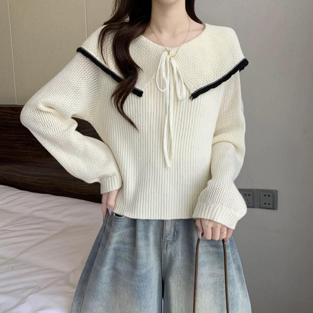 Korean Style Women's Doll Collar Knit Sweater - Loose Fit, Age-Reducing, Autumn/Winter 2026 Collection