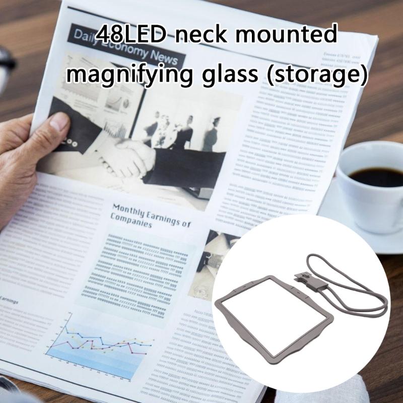 Rechargeable 48 LED Neck Hanging Magnifier with Three Light Adjustable Brightness Magnifier for Senior & Jewelers
