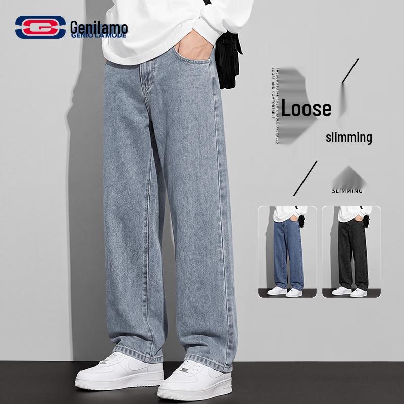 GENIOLAMODE Men's Retro Loose Straight-Leg Jeans