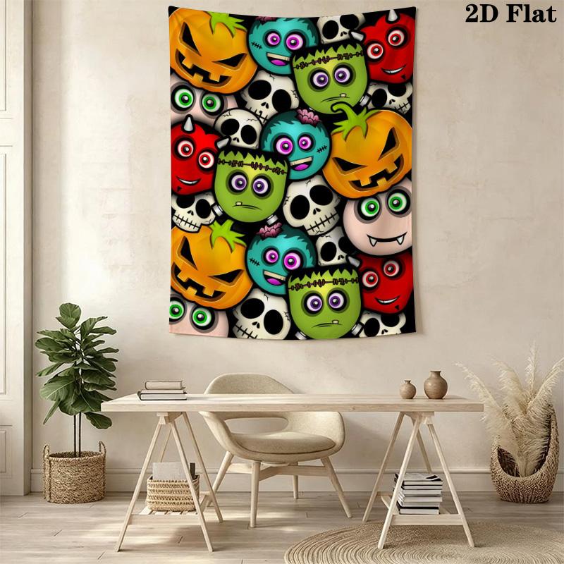 Colorful Halloween Cartoon Monsters Pattern Home Decor Tapestry, Wall Hanging, Decorative RV Wall Cloth.ZGT0914348