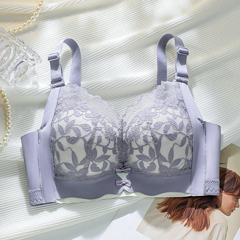 

New sexy lace palm print cup comfortable collection breast no steel ring text bra gather anti-sagging 34/75ab through cup