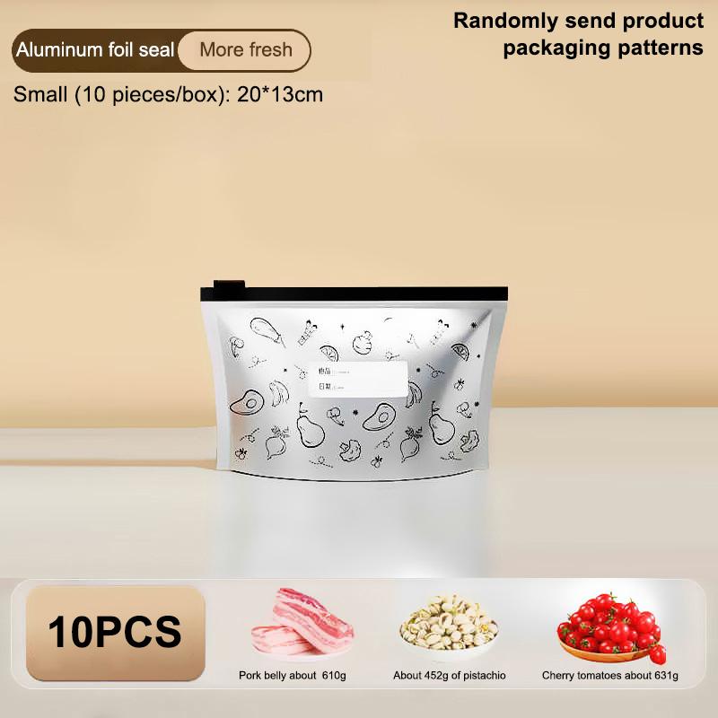 10 Pcs/Bag Leakproof Freezer Safe Kitchen Fresh Bag Large Capacity Aluminum Foil Food Bag Fresh-Keeping Reusable Zip Lock Bag