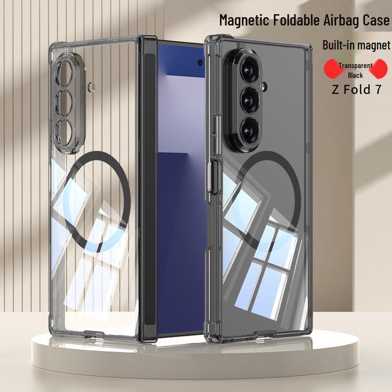 Samsung Z Fold7 Magnetic Anti-Fall Airbag Transparent Protective Case with Magsafe Wireless Charging Compatibility.