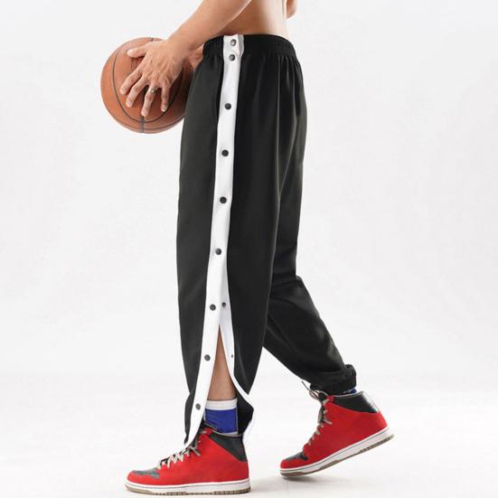 Mid-Rise Elastic Waistband Pockets Side Buttons Closure Men Pants Splicing Basketball Training Sweatpants Daily Clothing