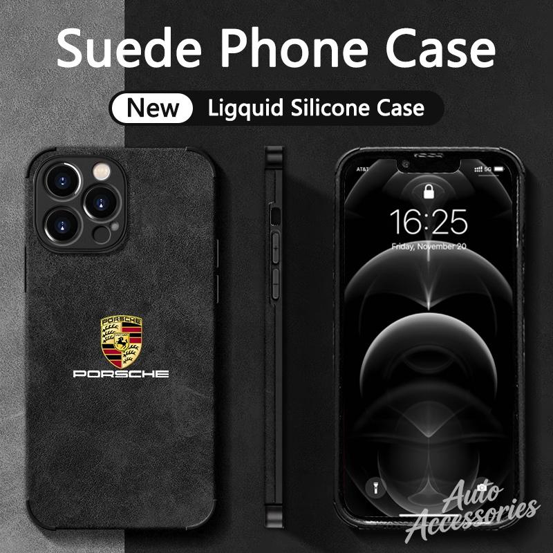 For Porsche Logo Suede All Inclusive Phone Case For iPhone 16 15 13 14 12 Pro Max 8 XR XS 16 Plus 15Pro MAX Cover Shell Stickers