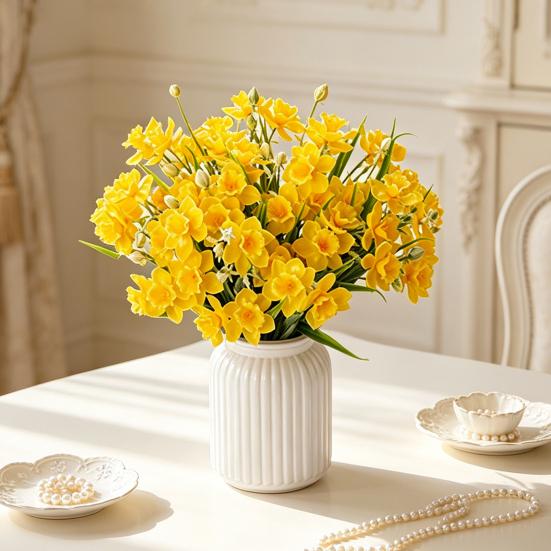 2 Bunches 20 Blooms Artificial Daffodils Flowers Faux Spring Narcissus Flowers with Stem for Home Garden Office Wedding Party Decor DIY Flower