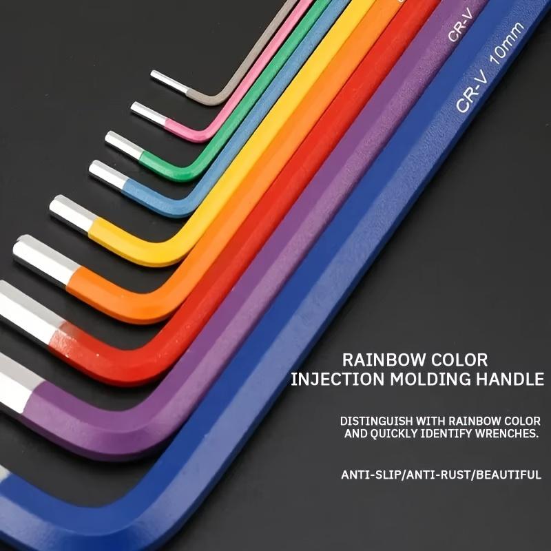 Set of Colorful Hex Keys, 6-Sided Torque Wrenches, Ball-End Combination, 90° Bend Refuse Rebound, Steel Body, for Automotive Diagnosis Tools