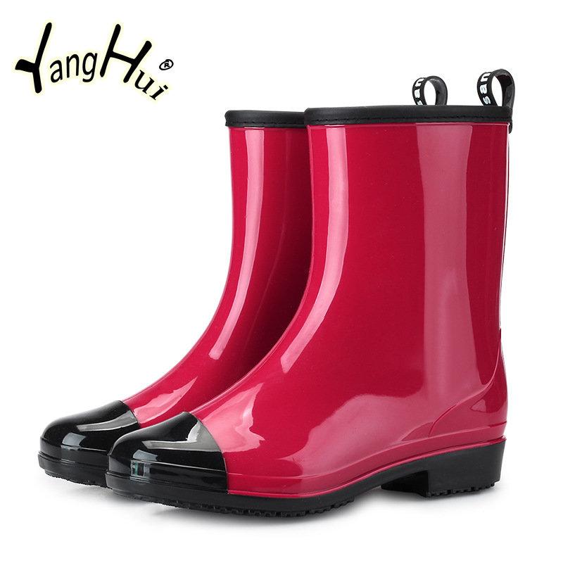 Waterproof Non-slip Wear-resistant Ankle Women's Rainboots Mixed Colors All-match Fashion Rain Shoes for Women 2024 New Spring