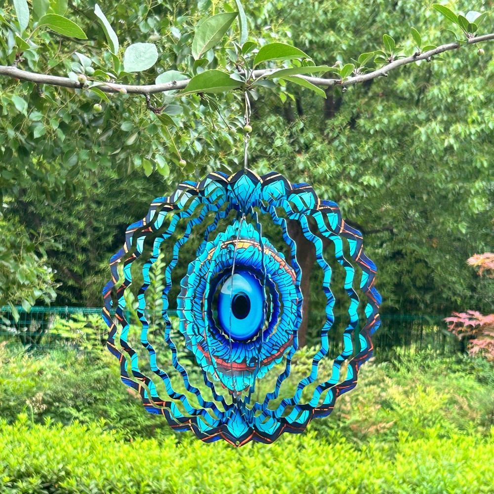 

10-дюймовый 3D кинетический металлический арт из нержавеющей стали Подвесной ветряной спиннер «Дурной глаз» - Универсальный декор для сада, патио, окна