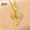 Couple Fish Necklace Double Rhinestone Pendant Lightweight Hypoallergenic Women Jewelry