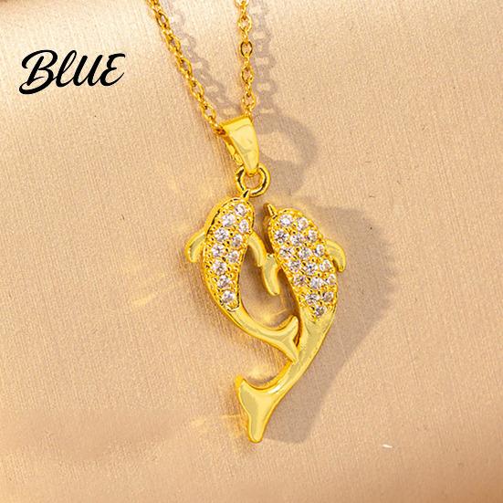 Couple Fish Necklace Double Rhinestone Pendant Lightweight Hypoallergenic Women Jewelry