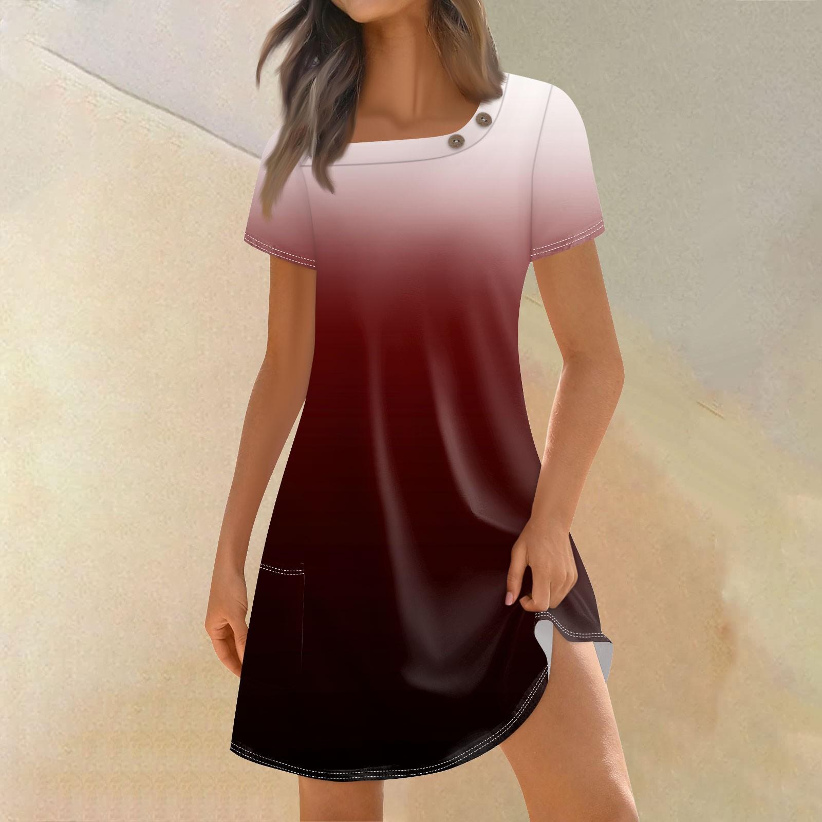 

Женская мода, летние платья с квадратным вырезом и короткими рукавами, повседневные свободные платья с карманами и пуговицами, градиентные платья XL винный