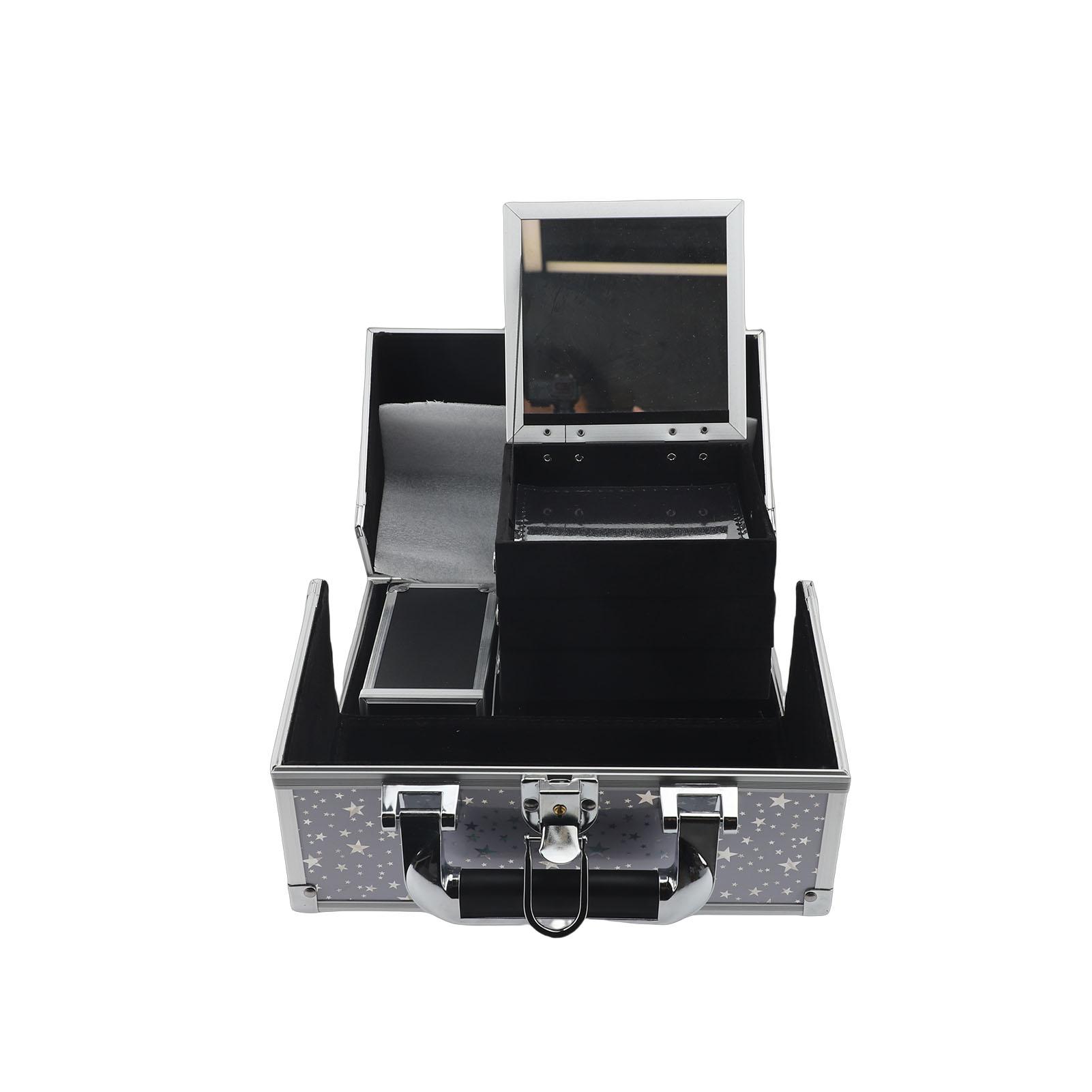 Estuche de Maquillaje Gran Capacidad Aleación de Aluminio Cerradura Portátil Caja Cosmética con Espejo Llaves para Viaje Blanco blanco