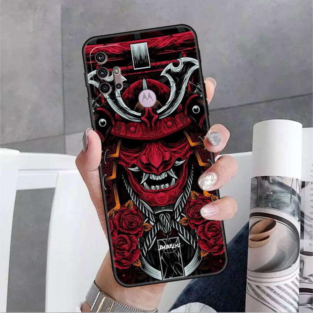 Etui Do Motorola G30 G60 G22 G9 Play G82 G52 G8 G9 G50 One Fusion Edge 20 Czarne Miękkie Nakładka Na Telefon Samurai Maska Oni