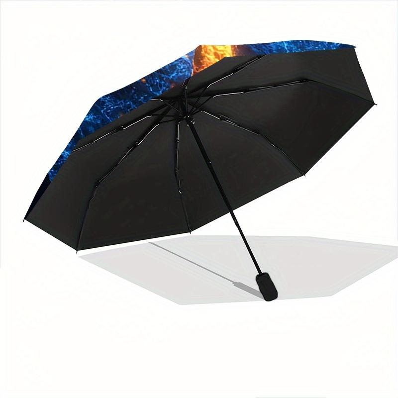 1pc Blue Dragon with Fiery Trail Soaring Through Starry Night Sky Durable Cartoon Folding Umbrella, Portable 3-Fold Compact Umbrella for Men and Women