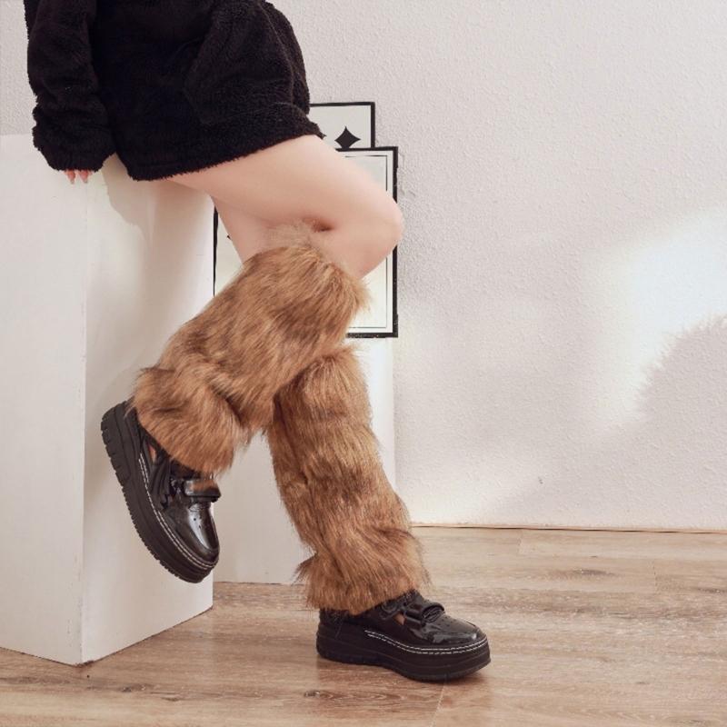 Damen-Pelz-Beinwärmer, Winter, pelzig, lange Stiefelmanschetten, flauschiger Schuhüberzug, Partykostüm für Urlaub, Festival, Auftritte, Spielen