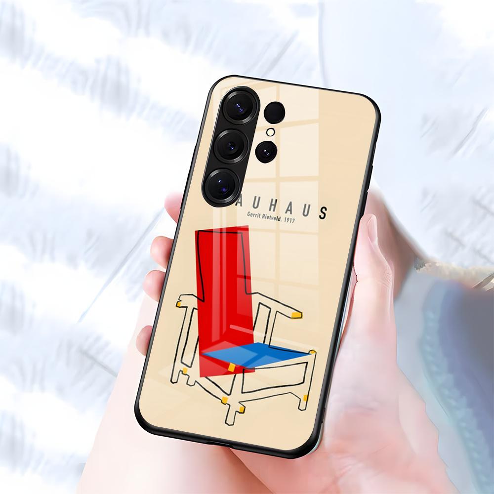 

Abstract Bauhaus-style Phone Case For Samsung S26 S25 S24 FE S23 S22 S21 Plus S20 Ultra Note20Ultra Black Glass Cover Galaxy S26 Plus