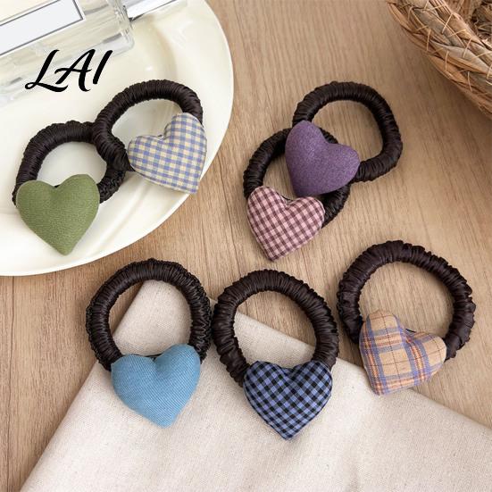 Ponytail Holder High Elasticity Hair Rope Plaid Heart Decor Tie School Uniform Elastic Pleated Tie Band No Scalp Strangling Accessories for