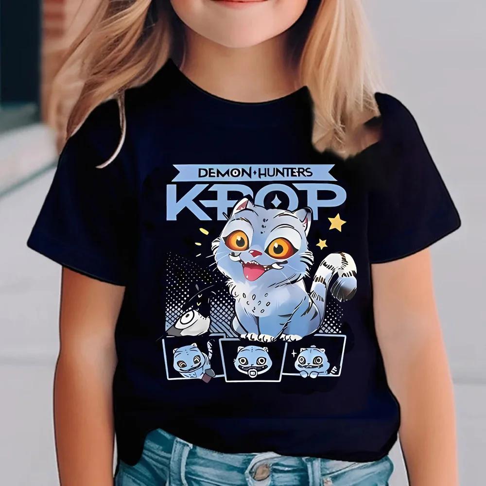 Children's Cartoon Print Crew Neck Fashion T-shirt Short Sleeve Cute Casual Comfortable T-shirt Girl
