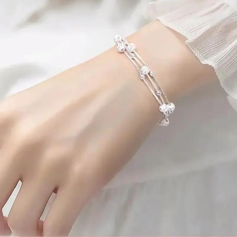 Fine 925 Sterling Sølv Lykkeperle Armbånd For Kvinne Luksus Original Flerlags Sjarmarmbånd Elegant Festesmykke Gaver