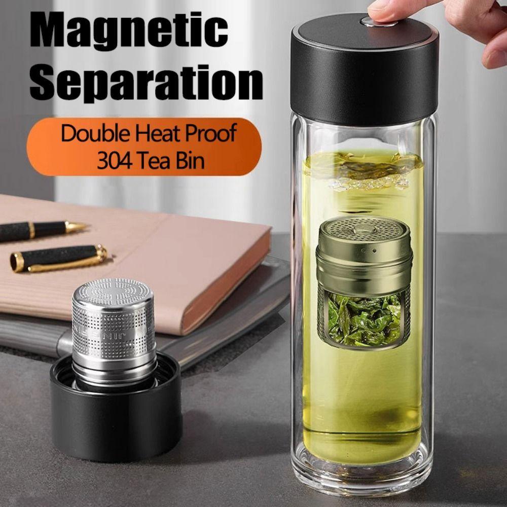 Sealed Glass Tea Cup Insulated Tea Bottle Anti Scalding Magnetic Glass Tumbler Office