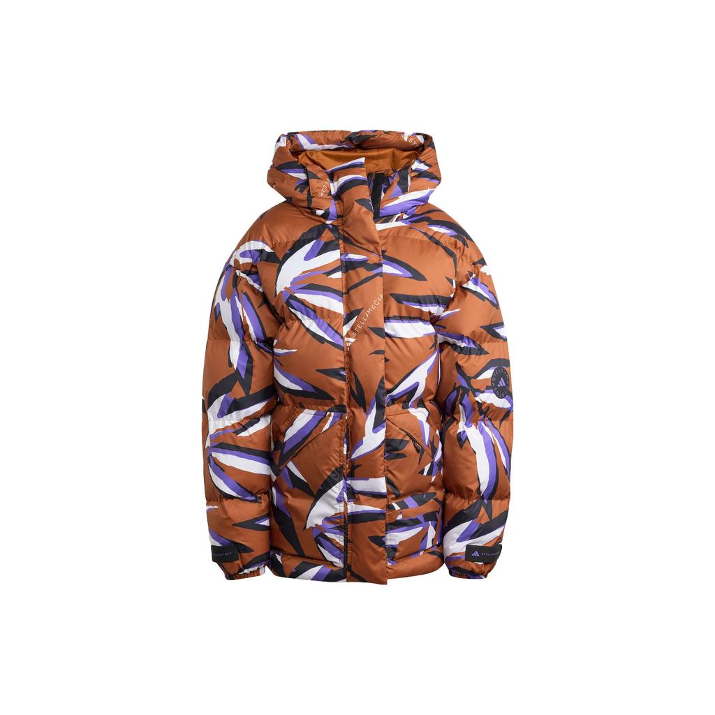 Adidas Mid-Length Sports Hooded Cotton Jacket Women Jackets Dark-Brown White IN2822