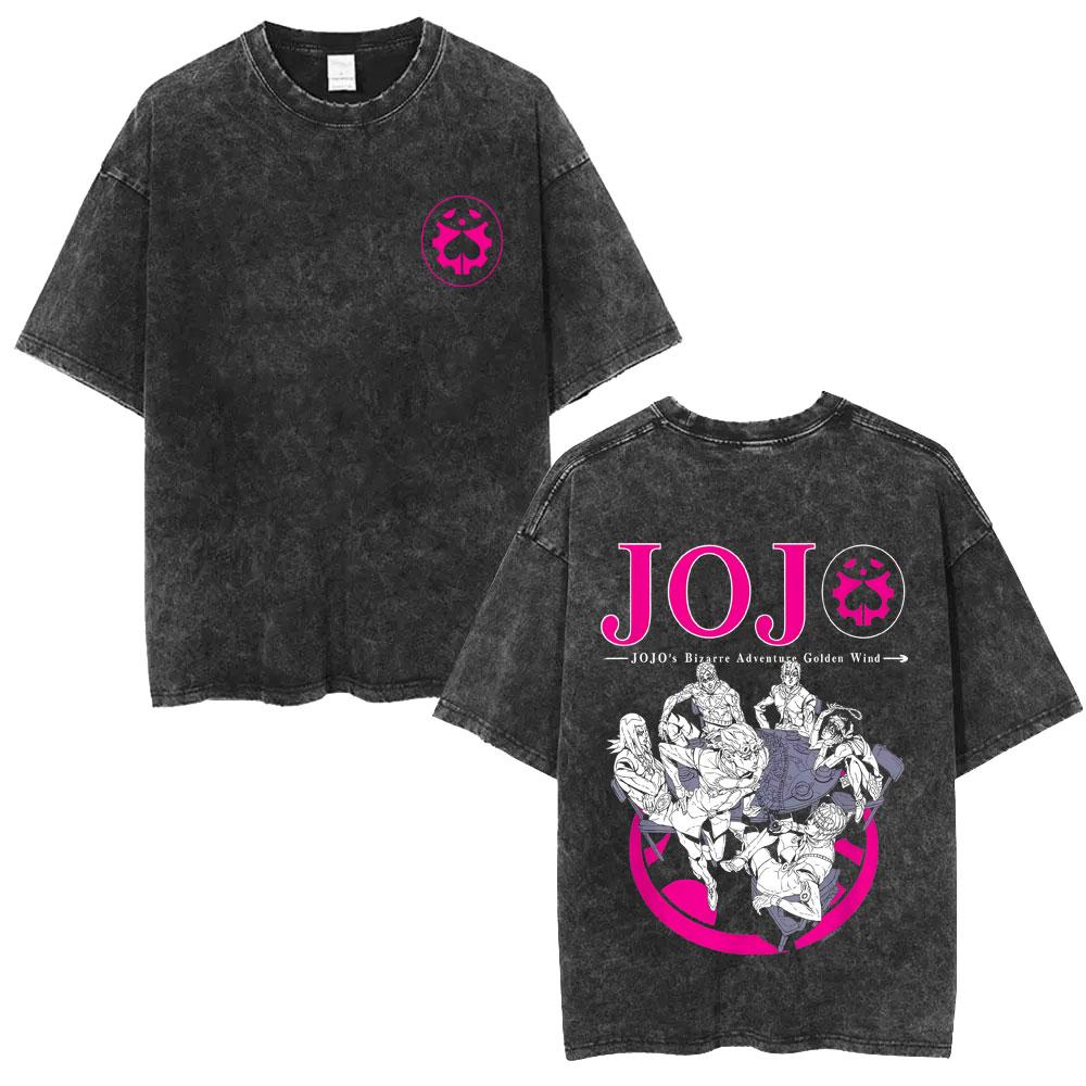 Anime Washed Vintage T Shirts Jojo Bizarre Adventure Tshirt Manga Giorno Giovanna Streetwear Men Women Casual Oversized T Shirt