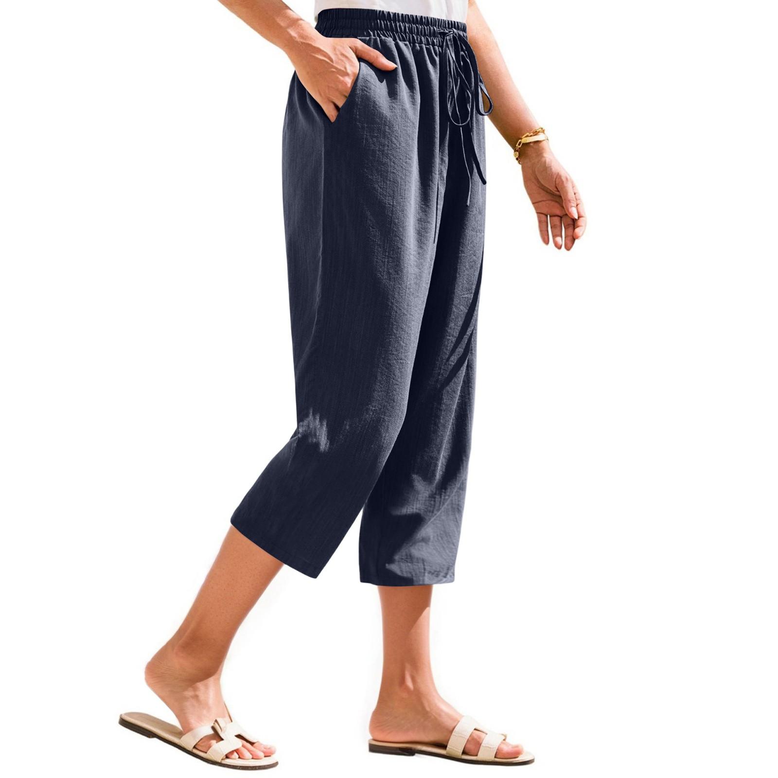 

Women s Cropped Pants Stralght Pants With Pockets Lightweight Caual Loose Trousers M