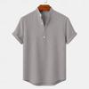 Men's Linen Shirts Short Sleeve Button Up Neck Stand Collar Casual Summer Home Daily Shirts