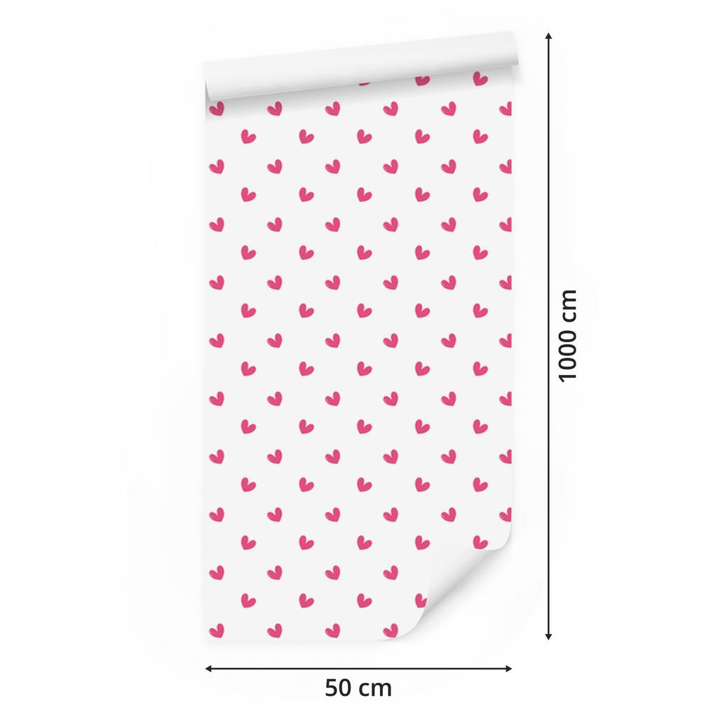 Heart Wallpaper White, Powder Pink and Pink 50x1000