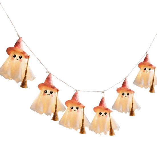 Halloween Ghost String Lights LED for Decorations, Cute Hanging Gauze Lamps Holiday Room Ornament with Warm White Lights, Indoor Home Party