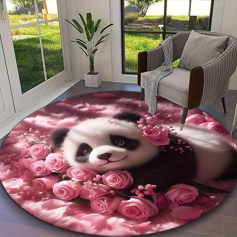 1 Stück Runder Teppich für das Büro geeignet, Teppich mit Riesenpanda, Vielseitiger bedruckter Stuhlunterlage, Langlebiger Teppich für das Sofa zu Hause