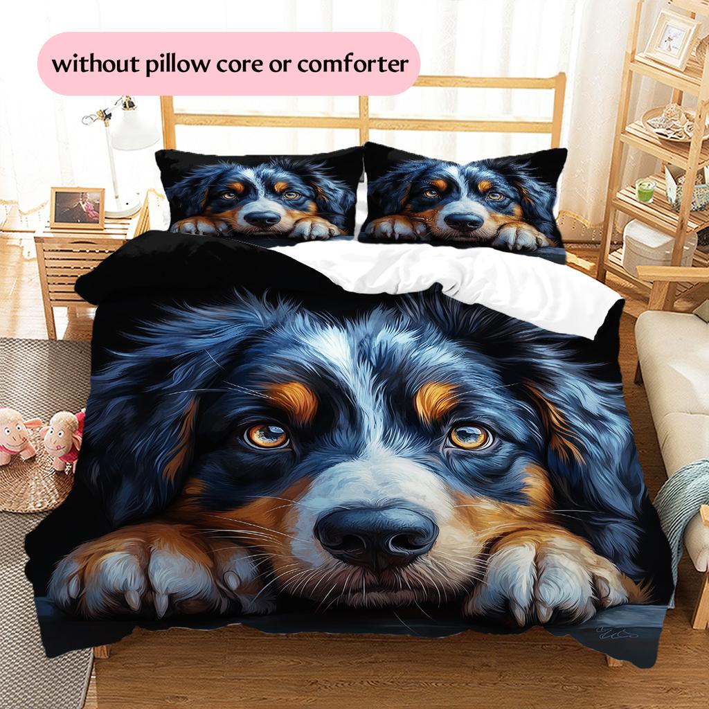 Black Australian Shepherd Pattern Bedding Home Decoration Birthday Gift (1 * duvet cover + 2 * pillowcase, without core)