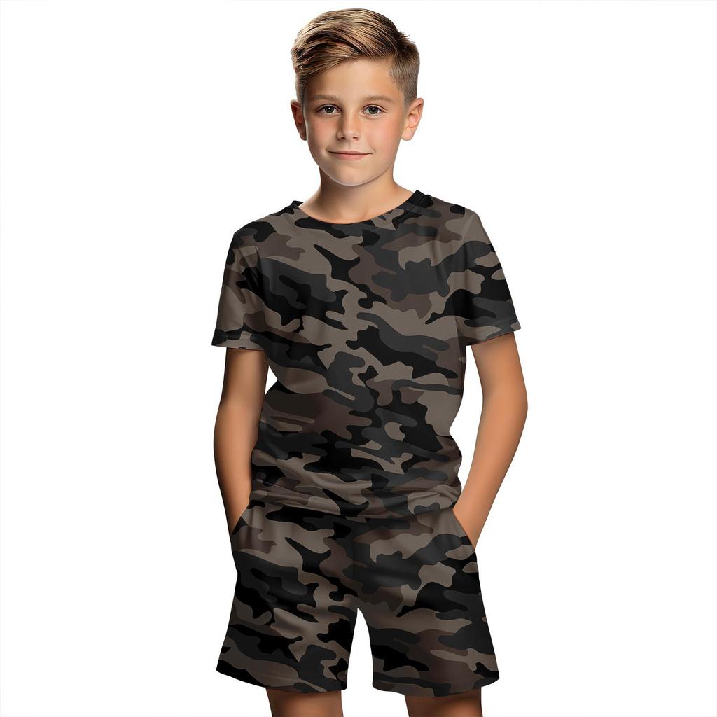 Roupas infantis, terno para meninos, estampa camuflada 3D, verão, manga curta, camiseta, conjunto, shorts, roupas para meninos e meninas, conjuntos infantis
