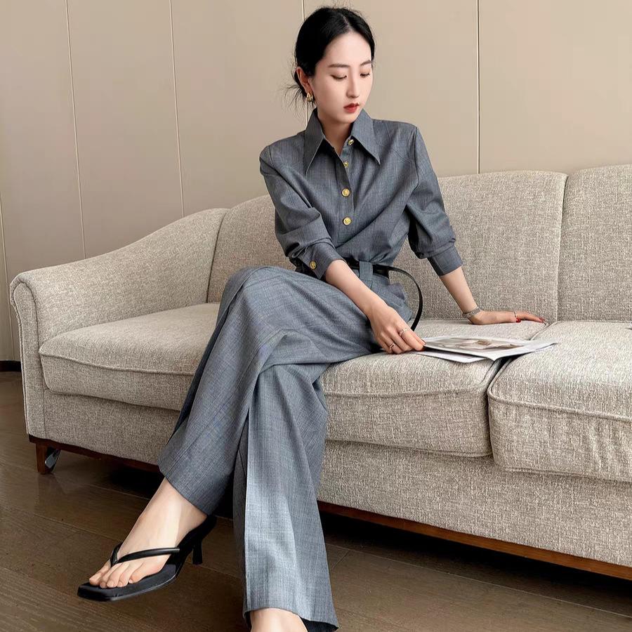 High-waisted Casual Slimming Wide-leg Grey Suit Pants for Women In Spring and Autumn