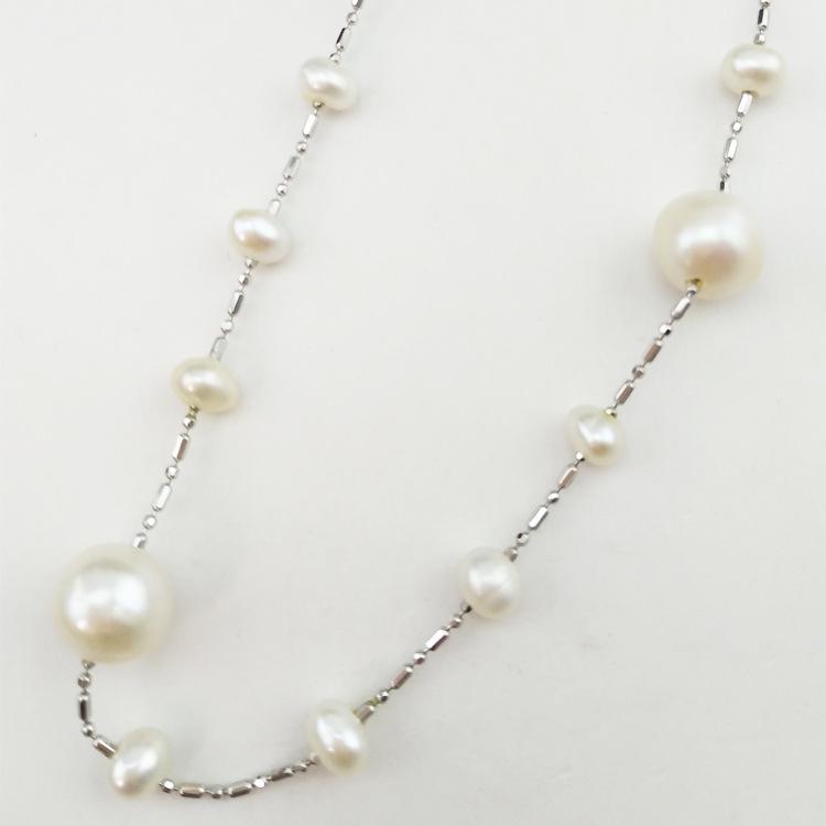 

S925 Silver Double Layer Freshwater Pearl Long Sweater Necklace