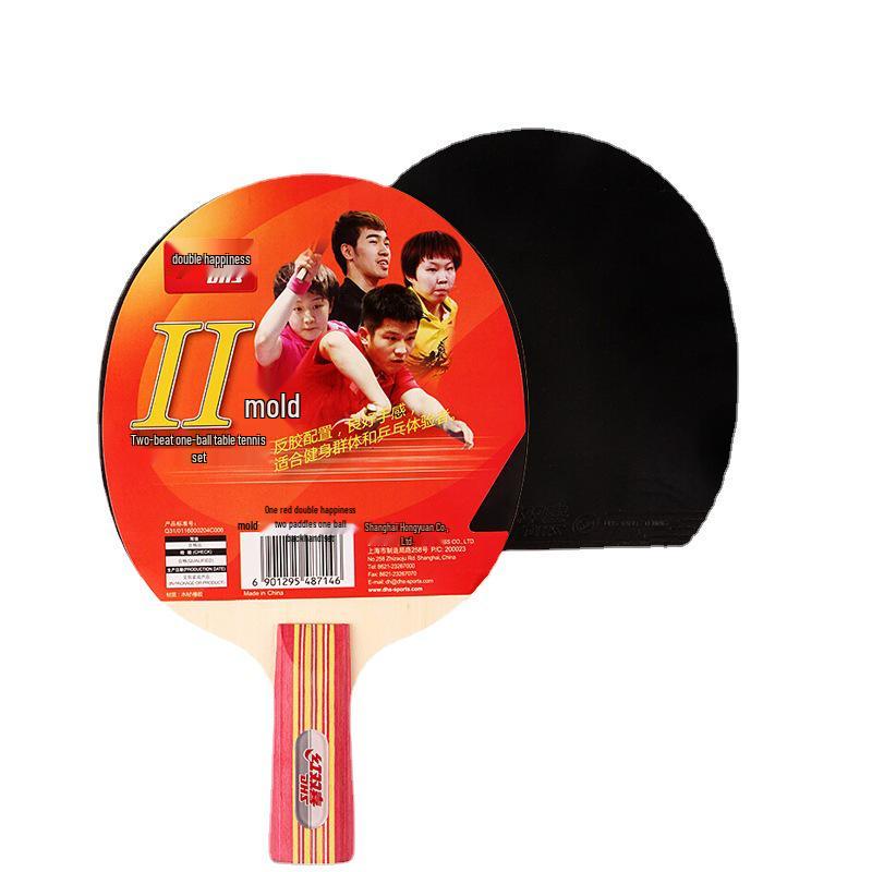Double Happiness DHS Type II Table Tennis Set: 2 Beginner Rackets (Straight & Penhold Grips) + 1 Ball