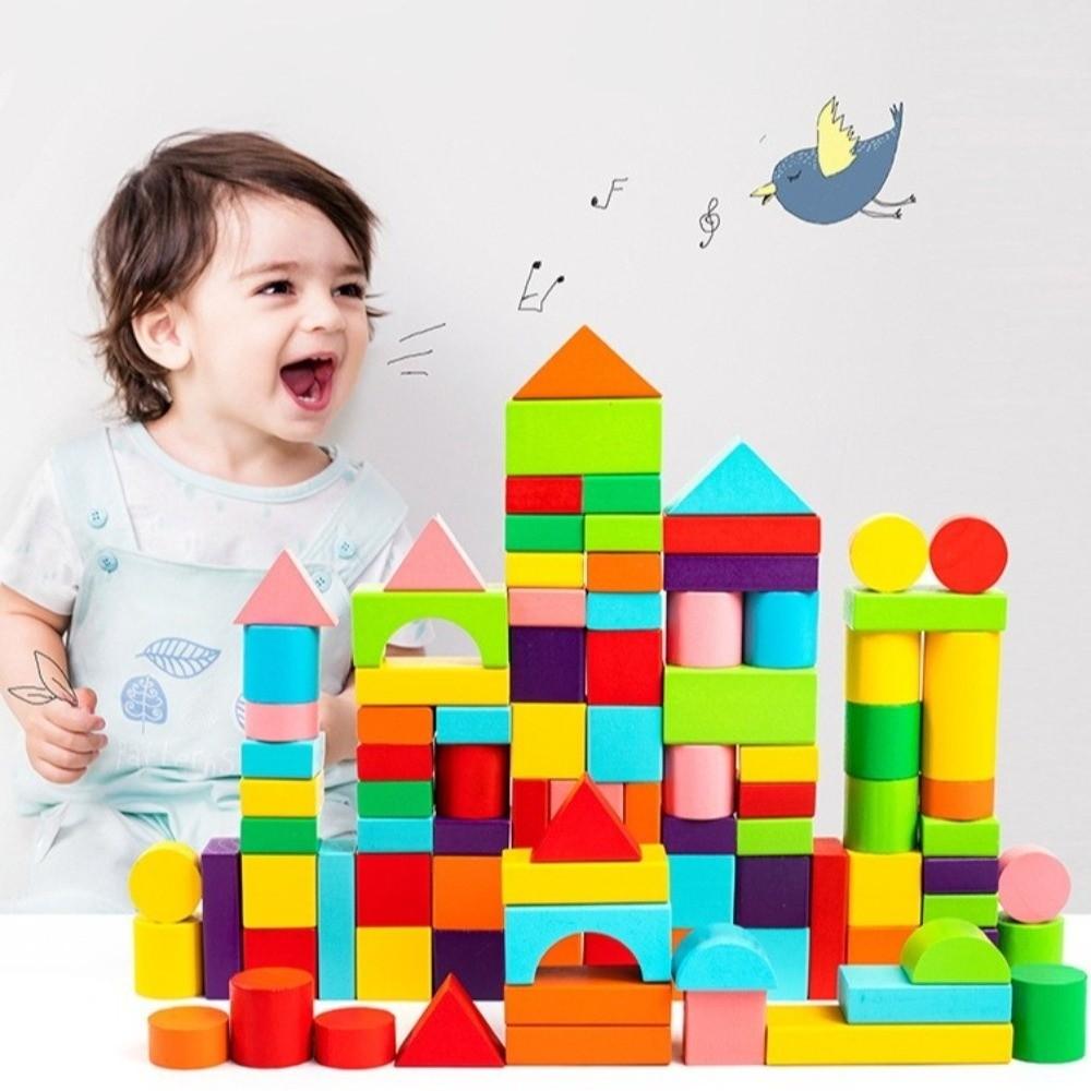 40PCS/SET Learning Sensory Wooden Building Blocks Colorful Early Educational Toys  For Children