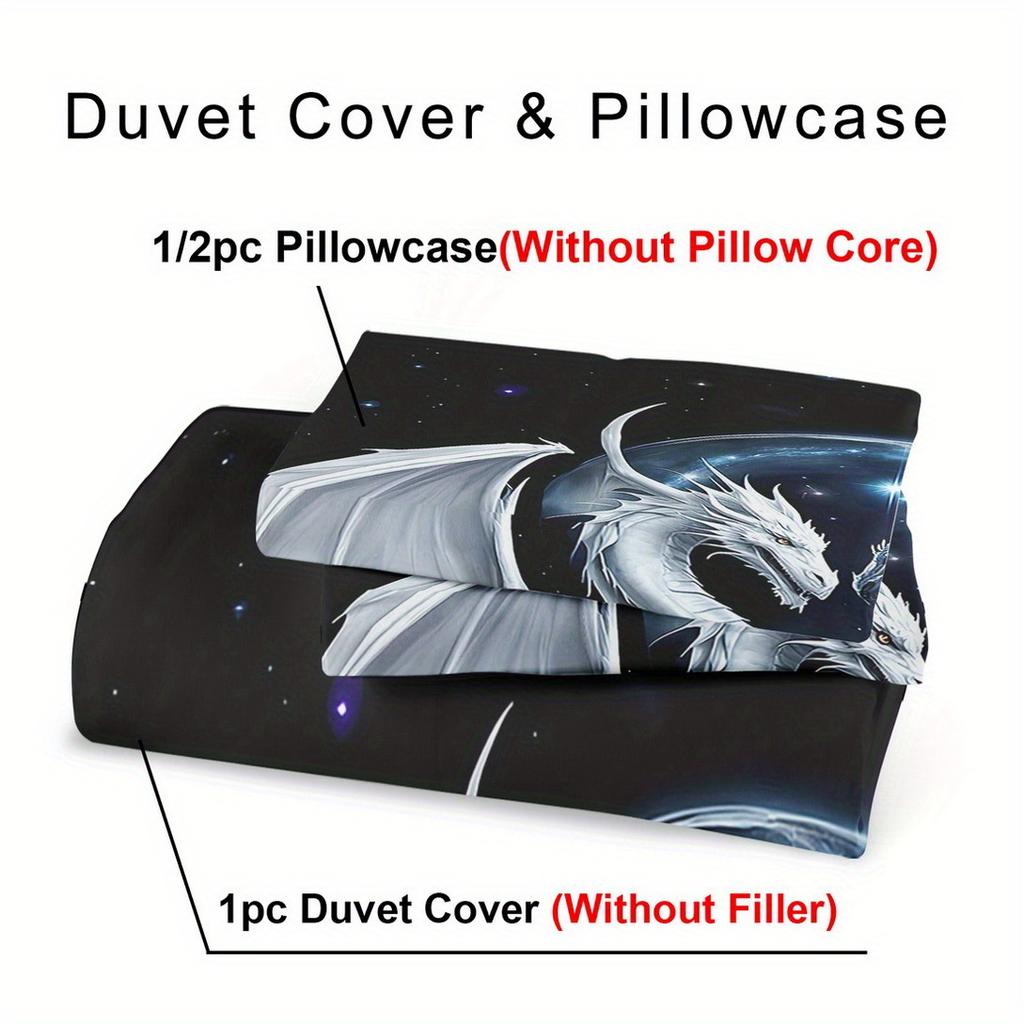2/ 3pcs Quilt Cover Set, Animal Black and White Dragon Print Duvet Cover Set, King Queen Style Bedding Set Machine Washable