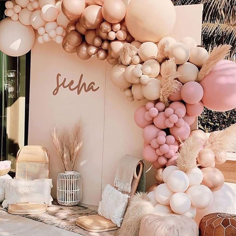 YSF 158Pcs Dusty Rose Light Pink Balloon Garland Kit Boho Arch with Retro Apricot Chrome Champagne Balloons for Valentines Day Decorations Baby