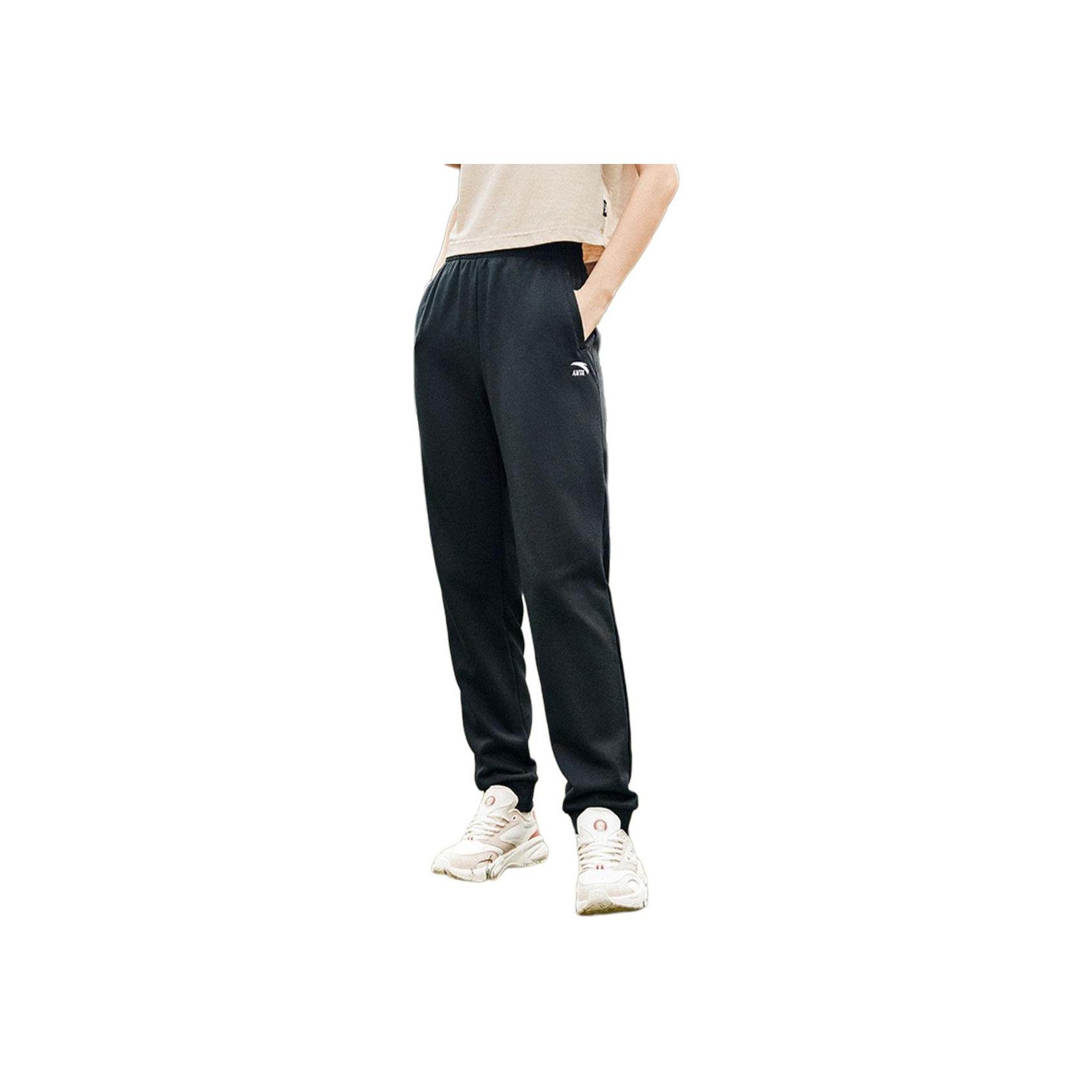 

Anta Solid Color Comfortable Mid Waist Breathable Versatile Tapered Knit Sports Pants Women bottoms Black 962438307-1 M