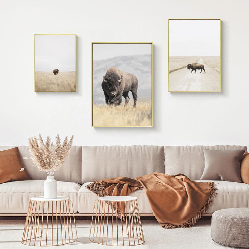 Buffalo Wall Art Bison Poster and Print Highland Cattle Painting Americana Southwestern Farm Wall Picture for Living Room Decor