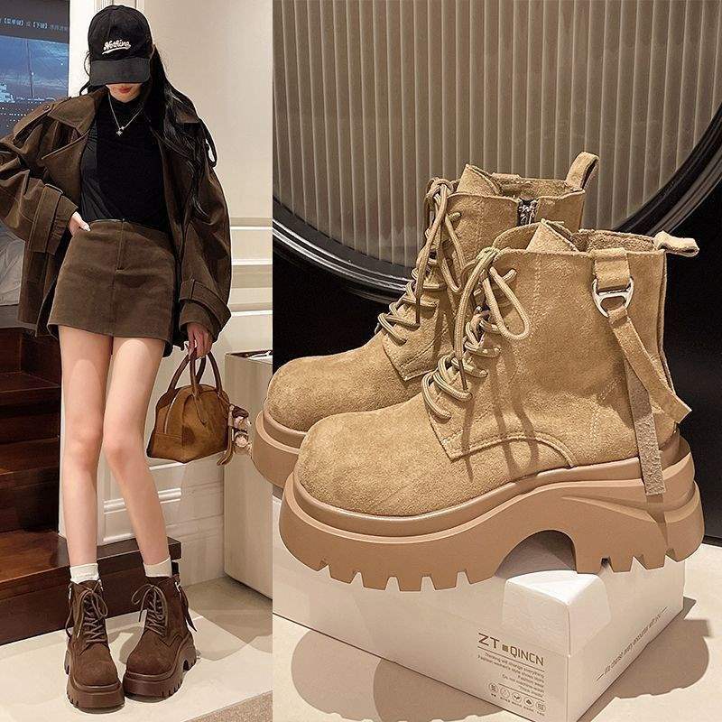 British Style 2025 Autumn New Matte Leather Lace-up Martin Boots Women's Platform Short Boots Big Head Locomotive Single Boots
