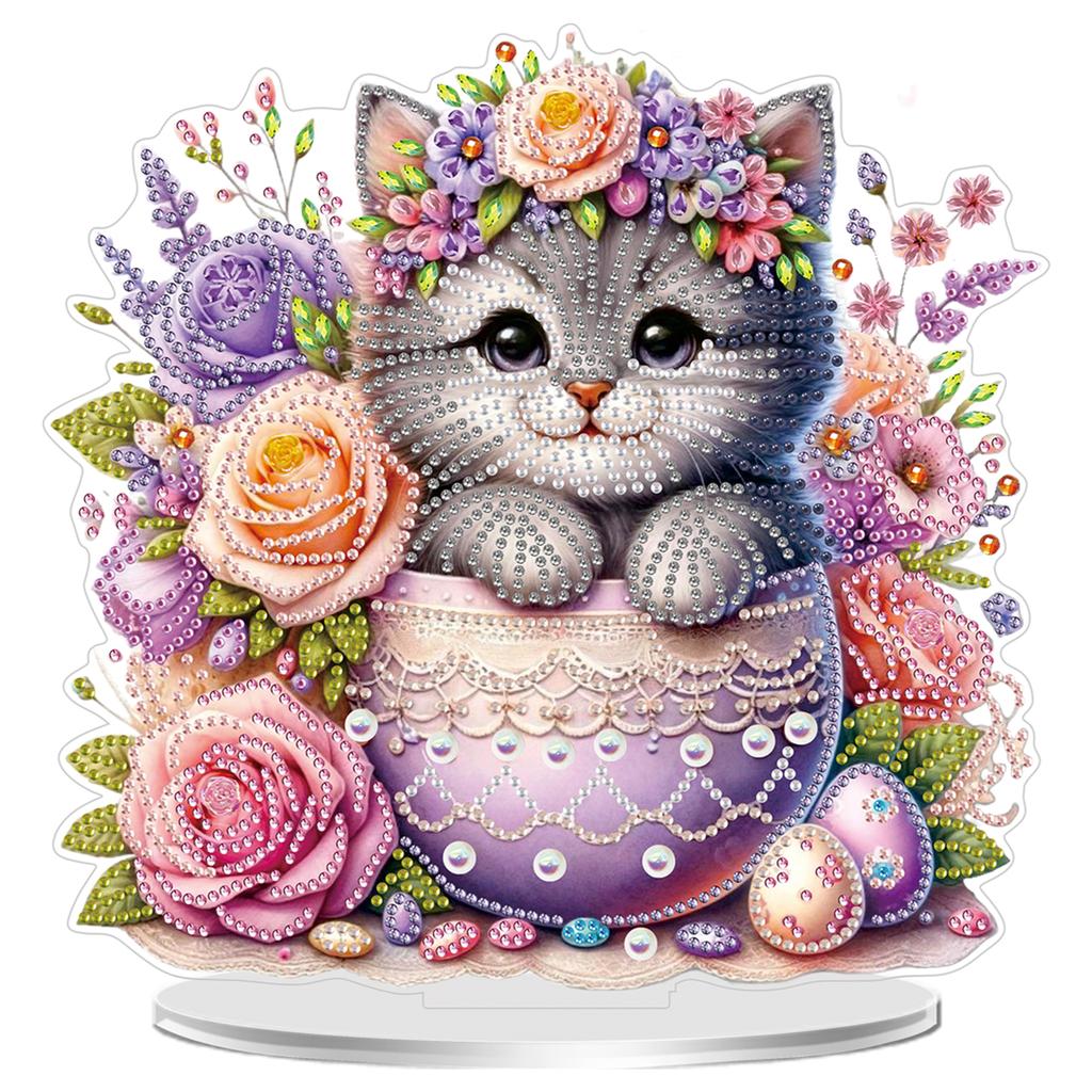 2D Flat Animal Flowers DIY Acrylic Diamond Painting Tabletop Ornaments Kit Special Shaped for Adults Home Office Table Decor