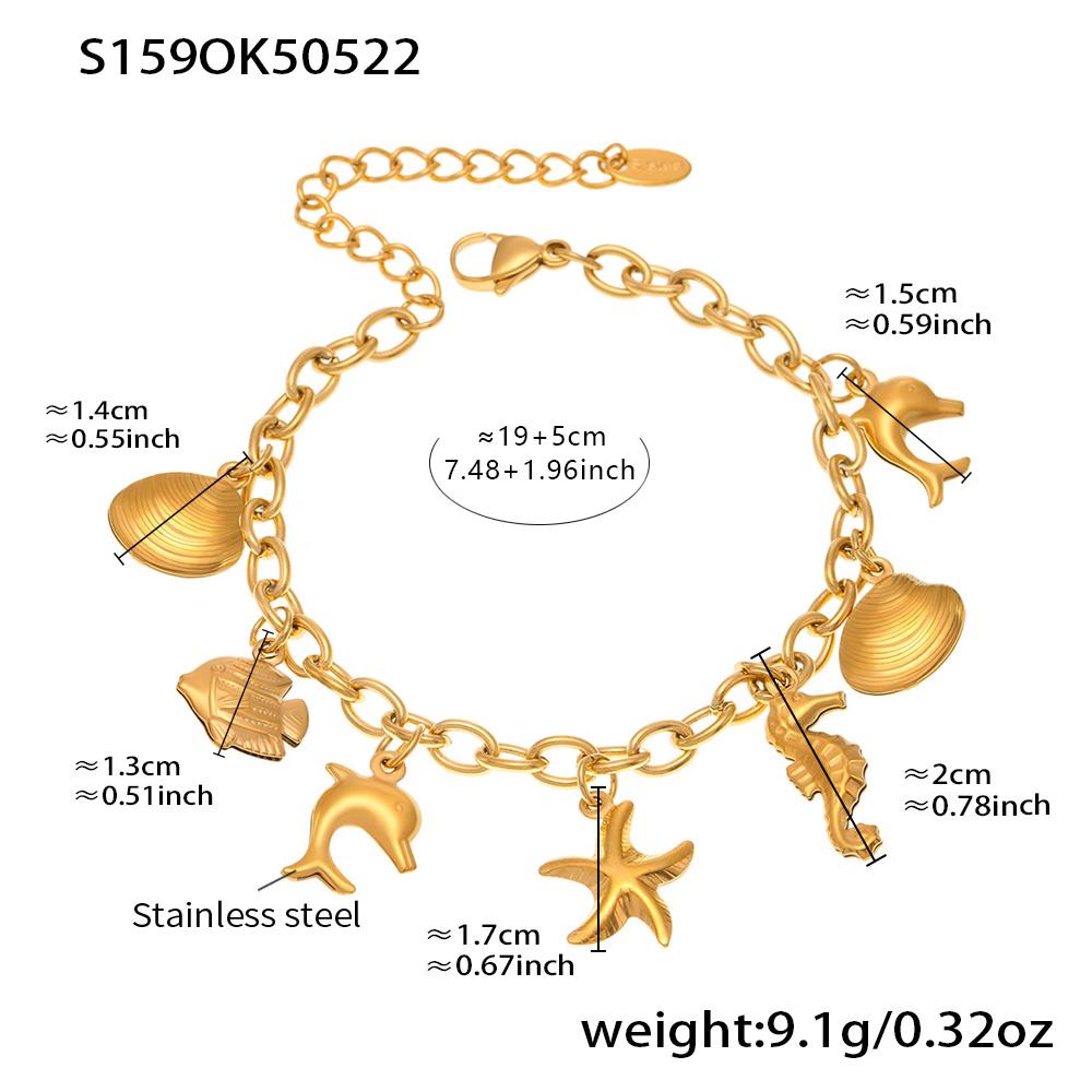 316 Stainless Steel Gold-plated 18K Femme Bracelet Women Fashion Starfish Dolphin Shell Pendant Hand Bracelet 2025 Trend Zircon