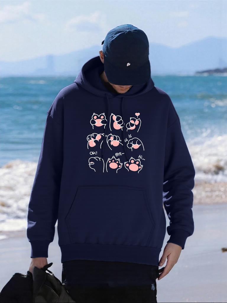 Creative Palm Gesture Printing Men Hoodies Multicolor Loose Hoody Fleece Casual Streetwear All-Match Comfortable Man Clothing