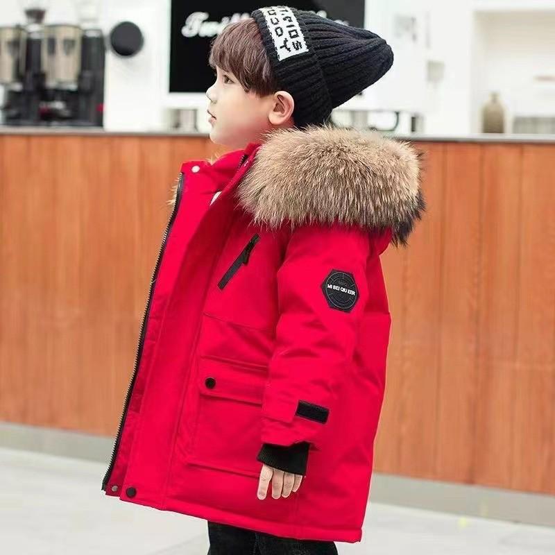 

Boys Thick Cotton Hooded Jacket - Mid-Length, Trendy Style for Older Kids 120 cm