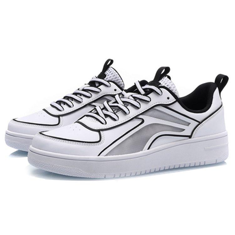 Li Ning Synthetic Leather Slip Resistant Abrasion Resistant Low Top Skateboard Shoes Women's White Black AGCP128-3