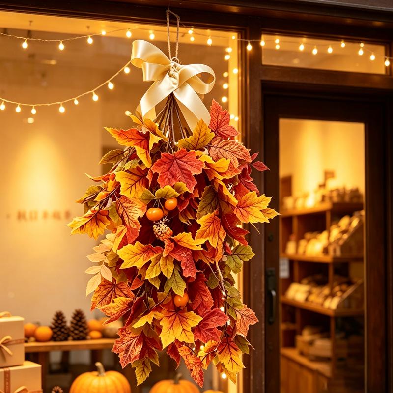 Autumn Maple Leaf Door Hanging: Halloween & Thanksgiving Floral Wall Art